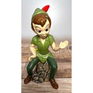 Vintage Disney Japan Peter Pan Ceramic Figurine Hand-Painted Sitting On Tree Stu